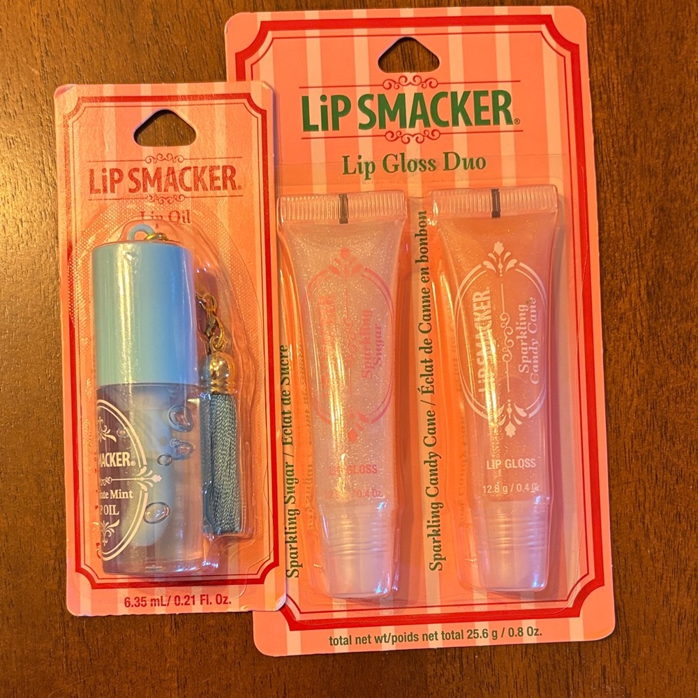 Lip Smacker Sparkling Pink Lip Gloss Duo & Blue Mint Lip Oil
